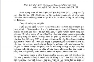 THƯ CHÚC MỪNG NGÀY NHÀ GIÁO VIỆT NAM 20/11